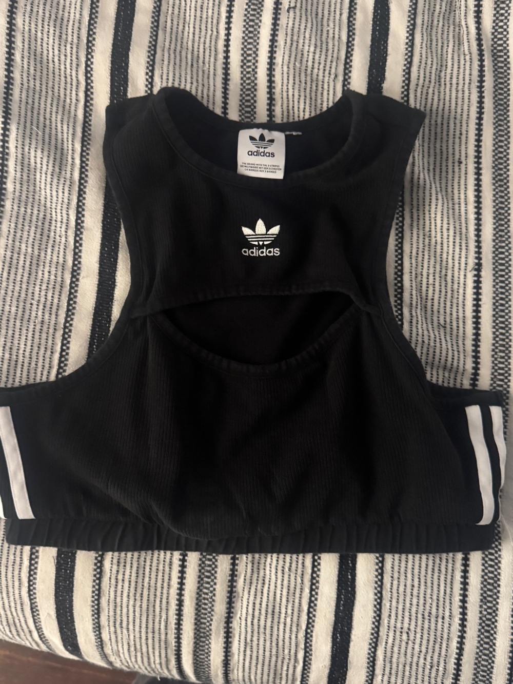 Adidas Originals Ribbed Cutout Crop Tank – Fits Like L